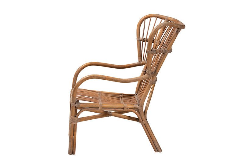 Melodie Modern Bohmenian Natural Brown Antique Rattan Armchair Baxton