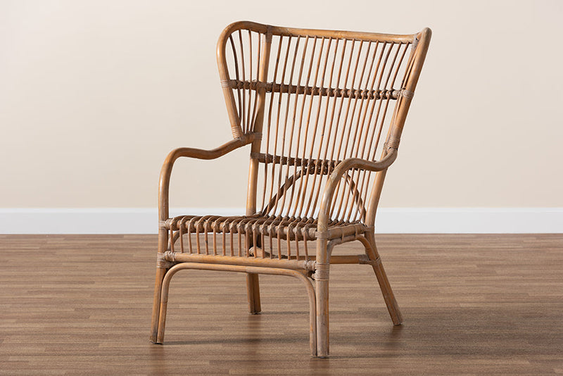 Melodie Modern Bohmenian Natural Brown Antique Rattan Armchair Baxton