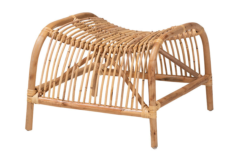 Melodie Modern Bohmenian Natural Brown Antique Rattan Footstool Baxton