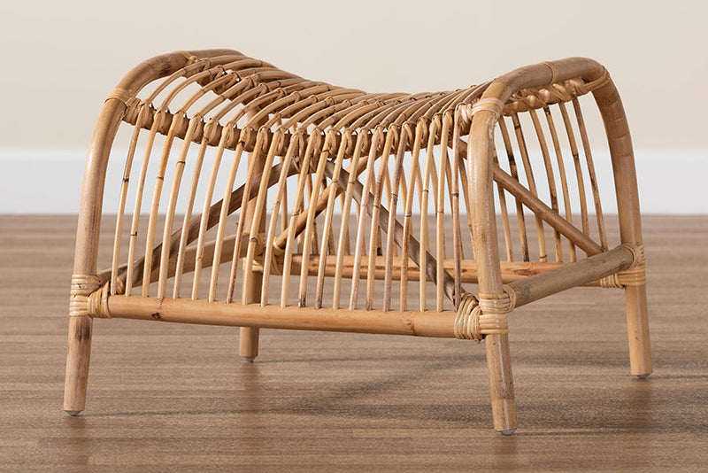 Melodie Modern Bohmenian Natural Brown Antique Rattan Footstool Baxton