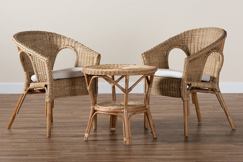 Agnes Natural Brown Antique Rattan 3-Piece Living Room Set Baxton