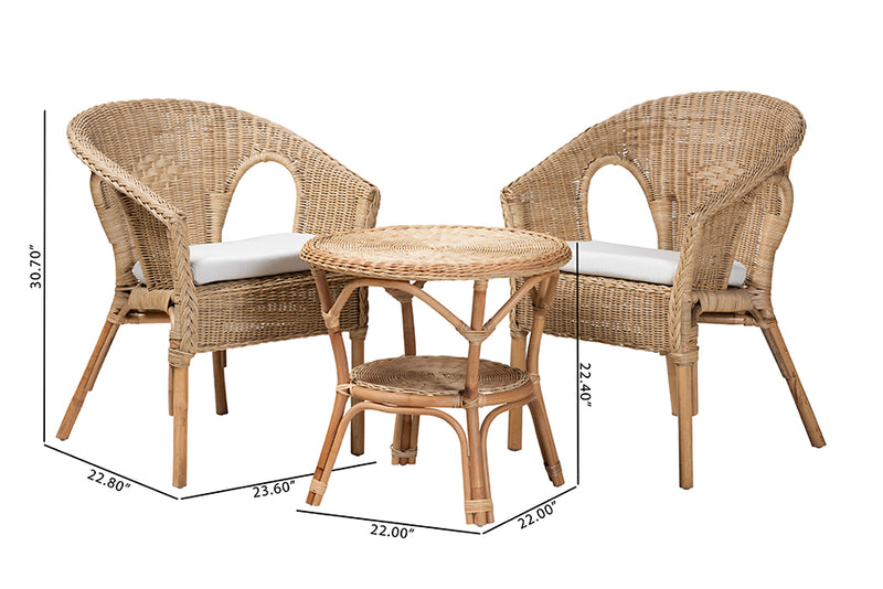 Agnes Modern Bohemian Natural Brown Antique Rattan 3-Piece Living Room Set