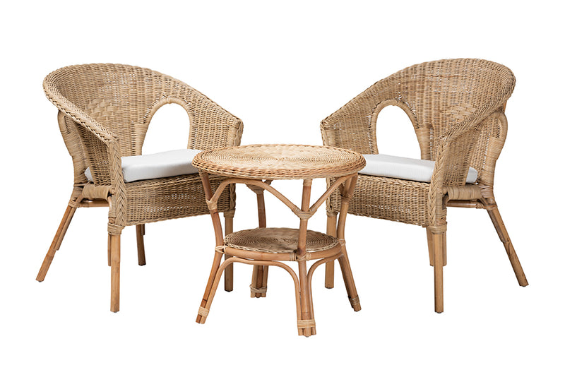 Agnes Modern Bohemian Natural Brown Antique Rattan 3-Piece Living Room Set