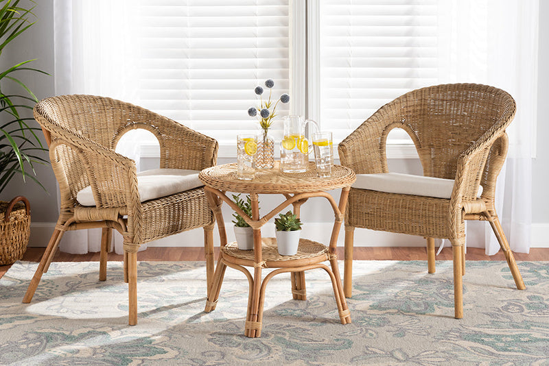 Agnes Natural Brown Antique Rattan 3-Piece Living Room Set Baxton