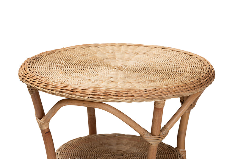 Agnes Modern Bohemian Natural Brown Antique Rattan Coffee Table