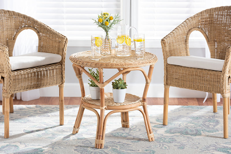 Agnes Natural Brown Antique Rattan Coffee Table Baxton