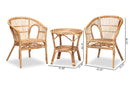 Dauphine Natural Brown Rattan 3-Piece Living Room Set Baxton
