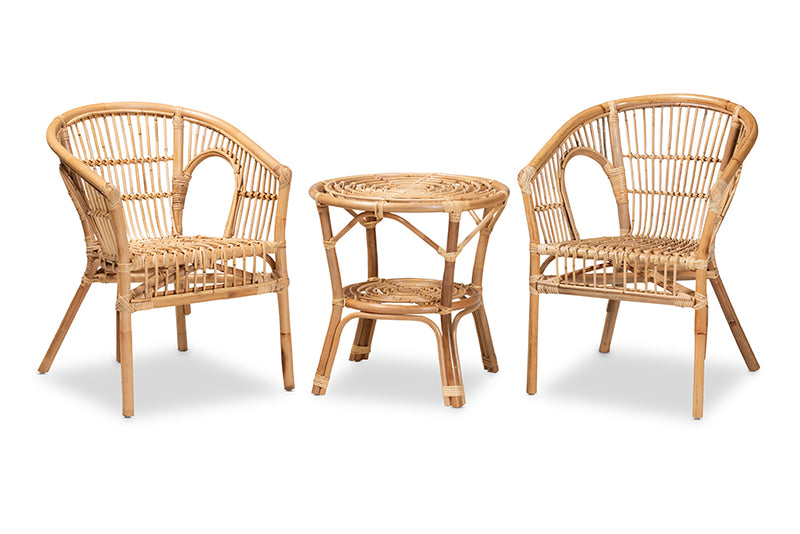 Dauphine Modern Bohemian Natural Brown Rattan 3-Piece Living Room Set