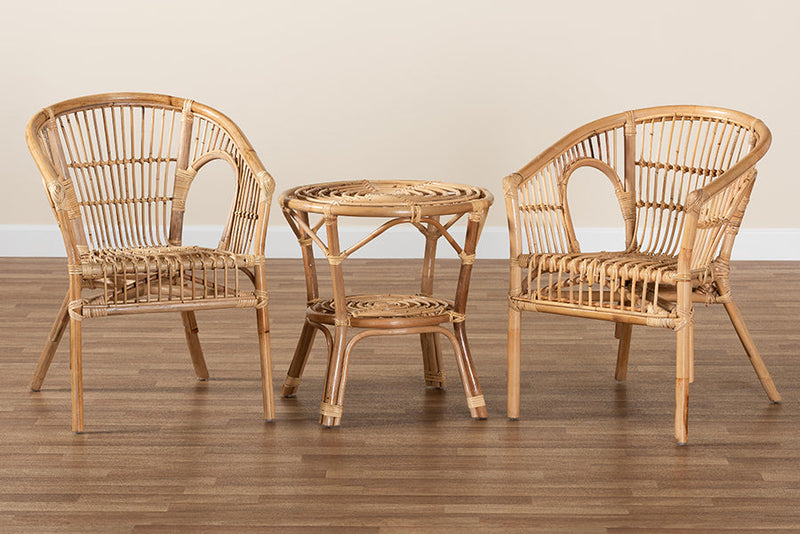 Dauphine Natural Brown Rattan 3-Piece Living Room Set Baxton