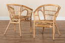 Dauphine Natural Brown Rattan 2Pc Dining Chair Set Baxton