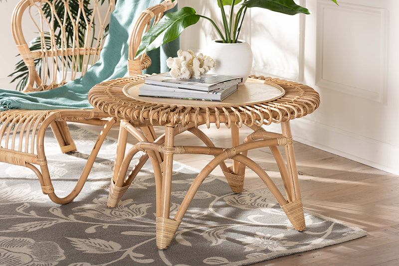 Eloise Modern Bohemian Natural Rattan Coffee Table