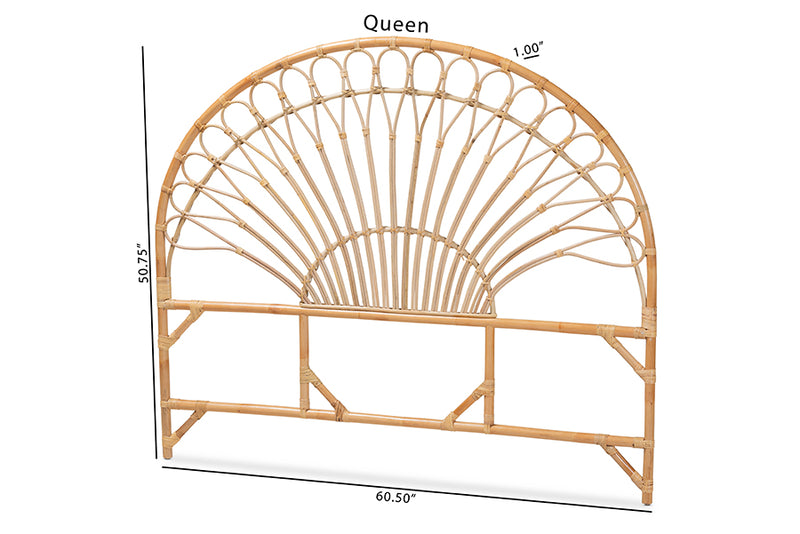 Padilla Modern Bohemian Natural Brown Rattan Queen Size Standalone Headboard