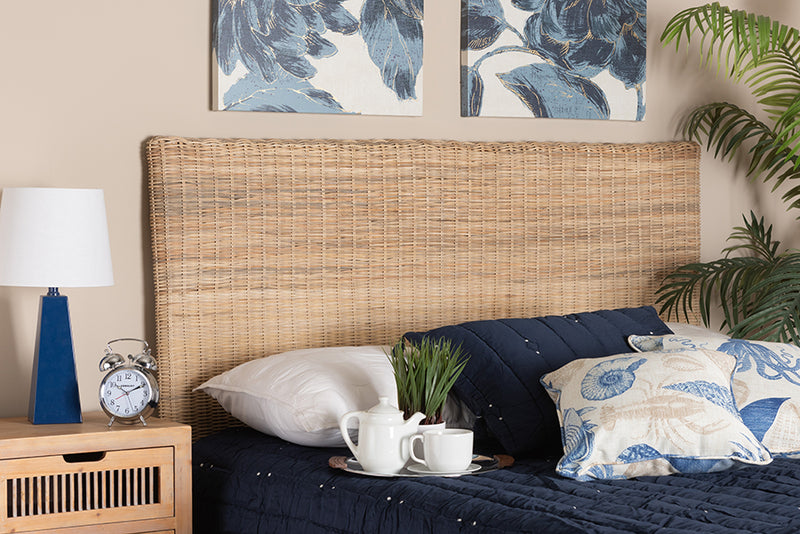 Mona Modern Bohemian Natural Rattan Queen Size Standalone Headboard