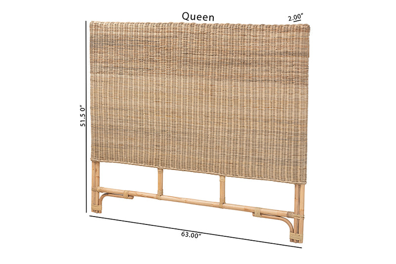 Mona Modern Bohemian Natural Rattan Queen Size Standalone Headboard