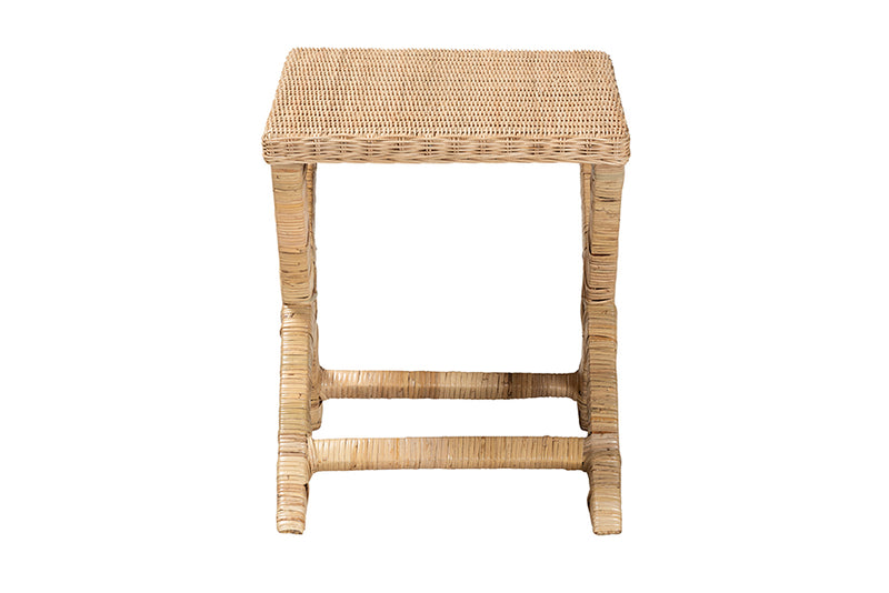 Darcila Modern Bohemian Natural Rattan And Mahogany Accent Bench