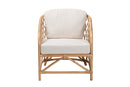 Suci White Fabric and Natural Brown Rattan Armchair Baxton