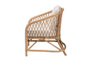 Suci White Fabric and Natural Brown Rattan Armchair Baxton