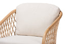 Suci White Fabric and Natural Brown Rattan Armchair Baxton