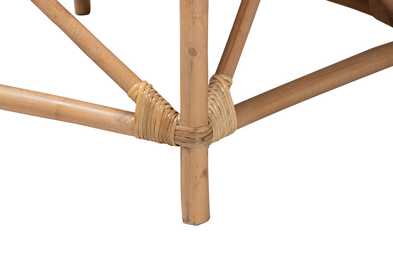 Suci White Fabric and Natural Brown Rattan Armchair Baxton