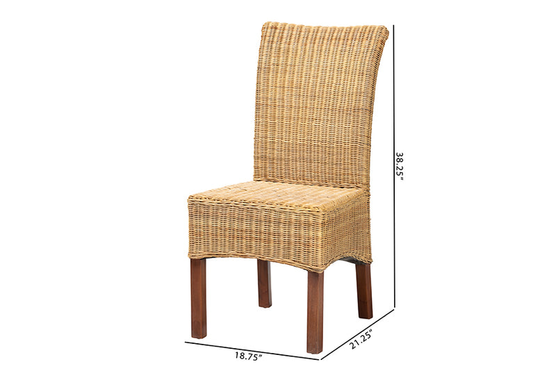 Parker Modern Bohemian Natural Rattan and Mahogany Wood Dining Chair