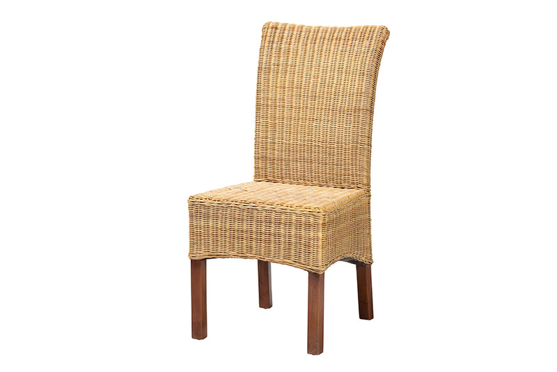 Parker Modern Bohemian Natural Rattan and Mahogany Wood Dining Chair