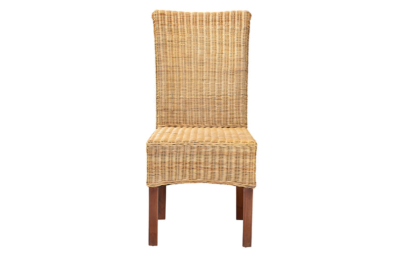 Parker Modern Bohemian Natural Rattan and Mahogany Wood Dining Chair