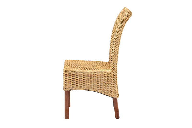 Parker Modern Bohemian Natural Rattan and Mahogany Wood Dining Chair