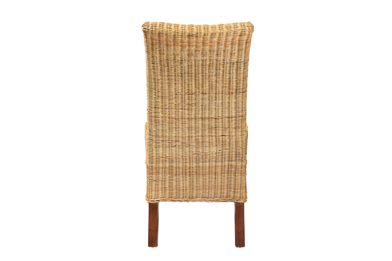 Parker Modern Bohemian Natural Rattan and Mahogany Wood Dining Chair