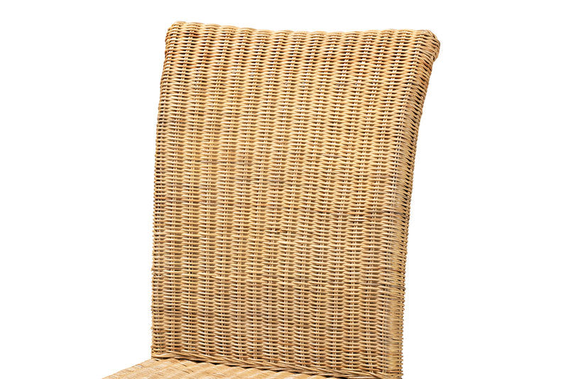 Parker Modern Bohemian Natural Rattan and Mahogany Wood Dining Chair