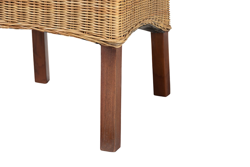 Parker Modern Bohemian Natural Rattan and Mahogany Wood Dining Chair