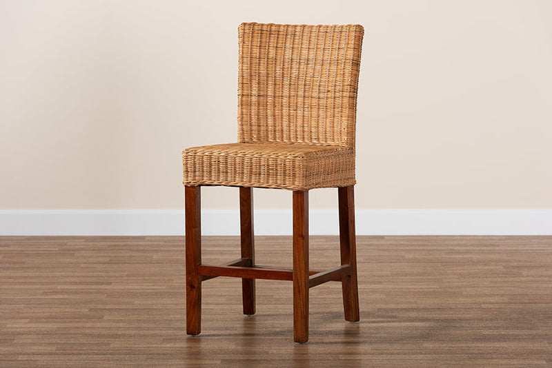 Kylie Natural Rattan and Mahogany Wood Counter Stool Baxton