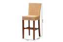 Kylie Natural Rattan and Mahogany Wood Bar Stool Baxton