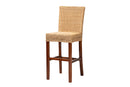 Kylie Natural Rattan and Mahogany Wood Bar Stool Baxton