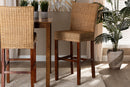 Kylie Natural Rattan and Mahogany Wood Bar Stool Baxton