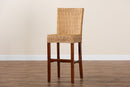 Kylie Natural Rattan and Mahogany Wood Bar Stool Baxton