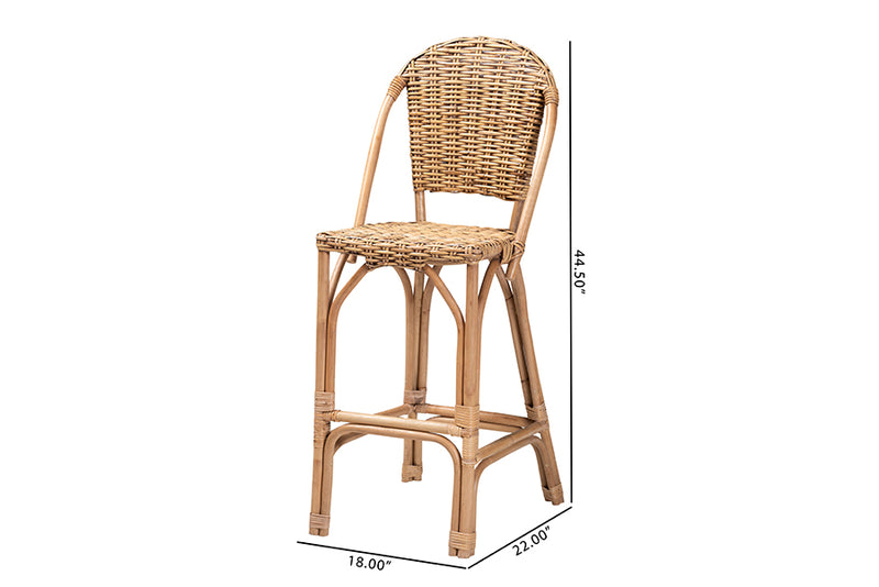 Veneto Modern Bohemian Natural Rattan Bar Stool