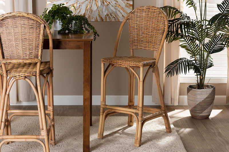 Veneto Modern Bohemian Natural Rattan Bar Stool