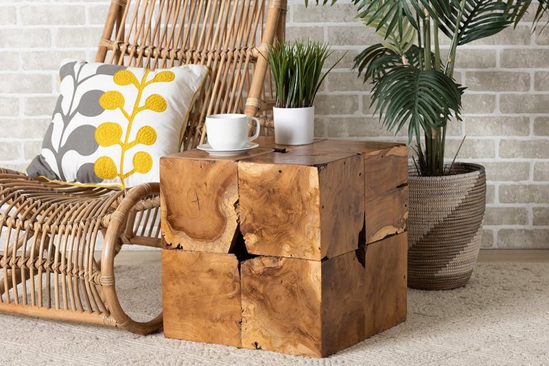 Harrell Rustic Transitional Natural Brown Teak Root End Table