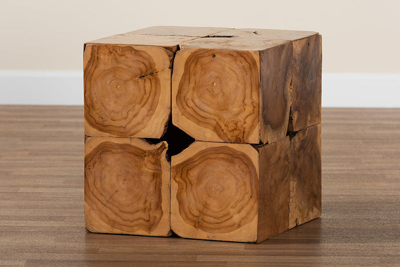 Harrell Rustic Natural Brown Teak Root End Table Baxton