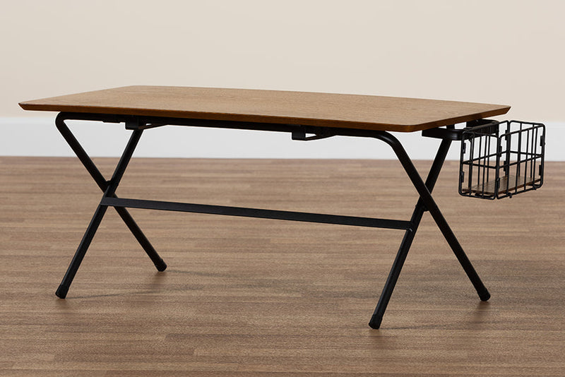 Iona Natural Brown and Black Low Profile Coffee Table w/Basket Baxton