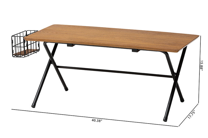 Iona Natural Brown and Black Low Profile Coffee Table w/Basket Baxton