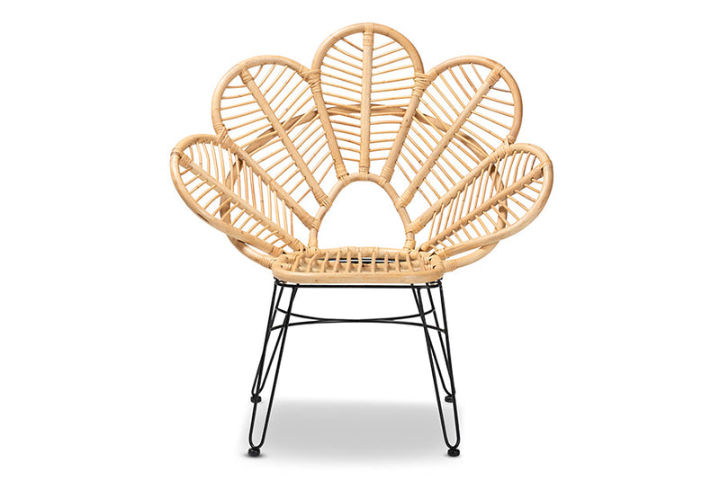 Haina Natural Brown Rattan and Black Metal Accent Chair Baxton