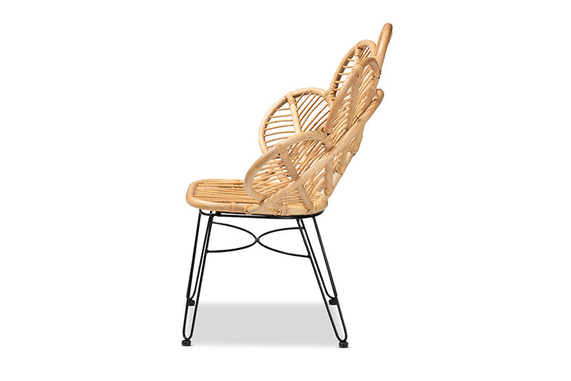 Haina Natural Brown Rattan and Black Metal Accent Chair Baxton