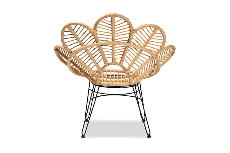 Haina Natural Brown Rattan and Black Metal Accent Chair Baxton