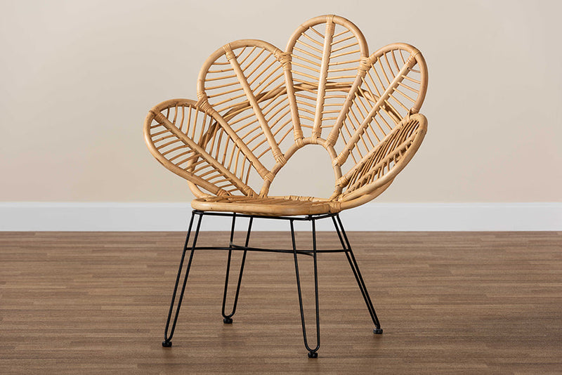 Haina Natural Brown Rattan and Black Metal Accent Chair Baxton