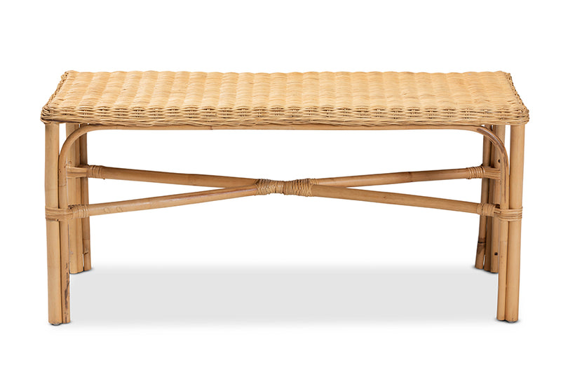 Odile Modern Bohemian Natural Brown Rattan Accent Bench