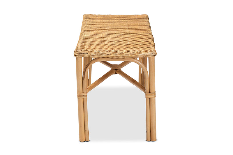 Odile Modern Bohemian Natural Brown Rattan Accent Bench