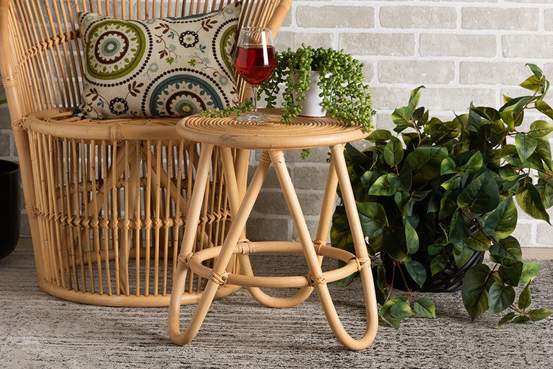 Florence Modern Bohemian Natural Brown Rattan End Table