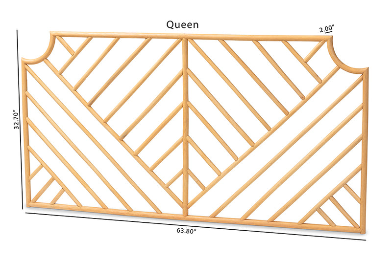 Isidora Modern Bohemian Natural Brown Rattan Queen Size Wall-mount Headboard
