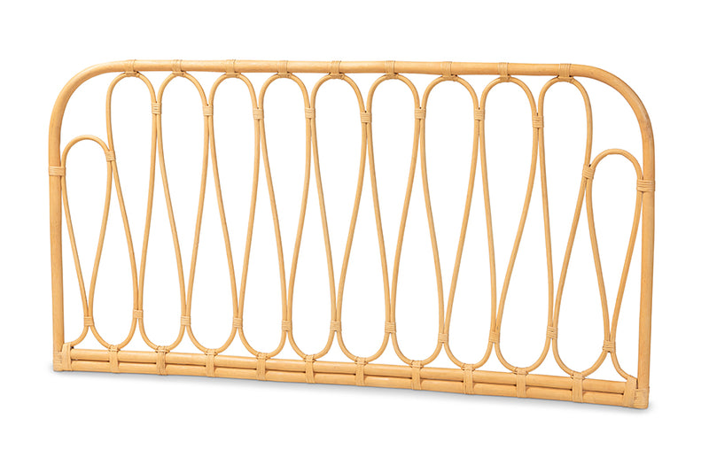 Curacao Modern Bohemian Natural Brown Rattan Queen Size Wall-mount Headboard
